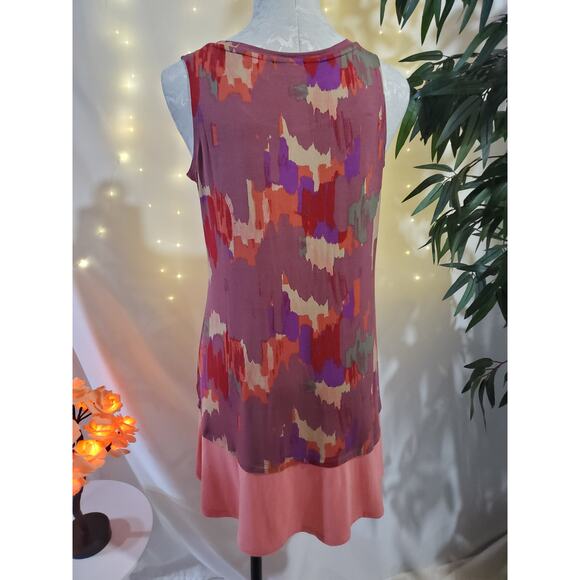 LOGO Layers by Lori Goldstein Women's S Printed Tank w/ Solid Flounce at Hemline - Picture 6 of 11